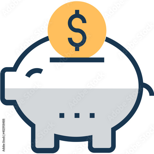 Piggy Bank Flat and Line Icon 