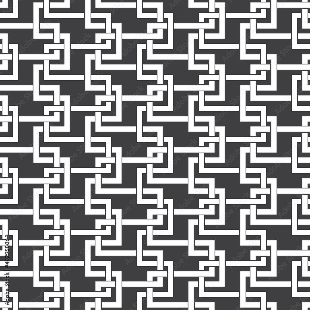 Abstract seamless pattern of intersecting lines. Swatch of white lines on a black background.