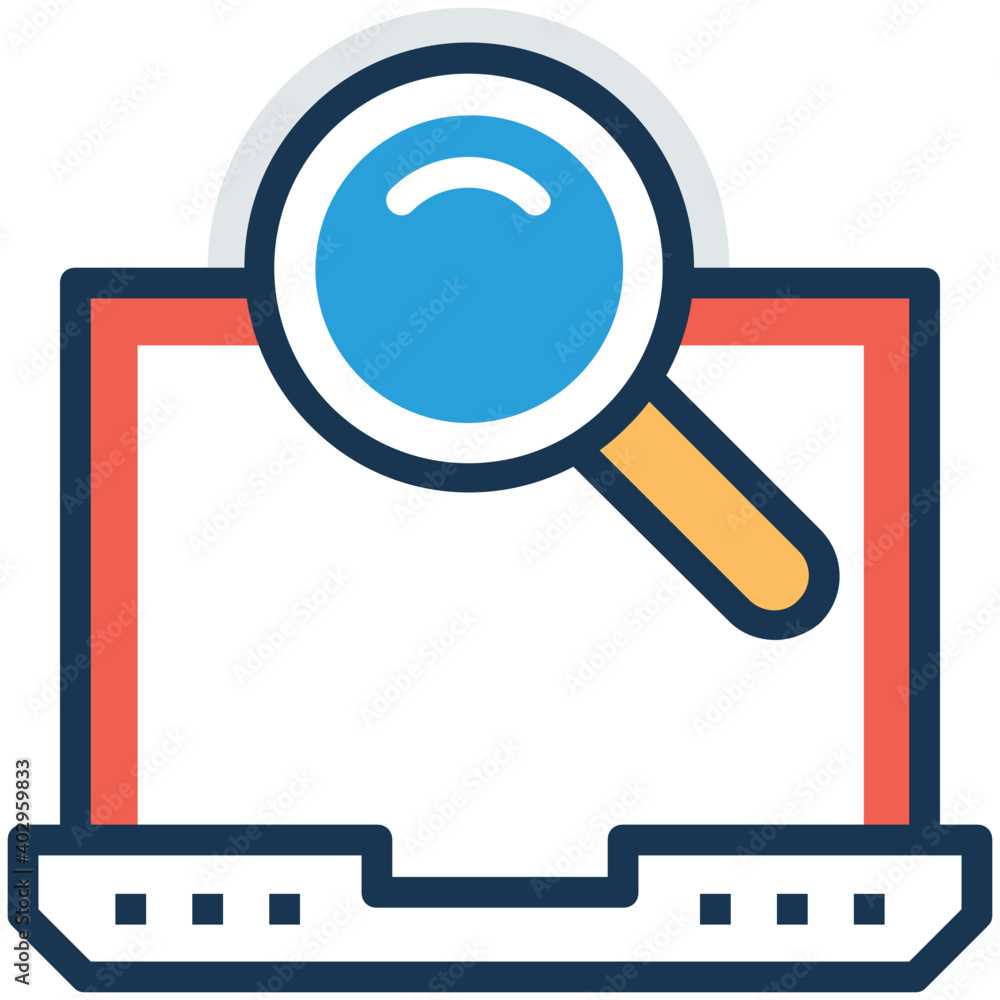 Laptop screen magnifier vector icon Laptop screen magnifier vector icon
