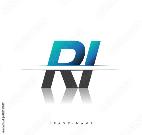 RI initial logo company name colored black and blue, Simple and Modern Logo Design.