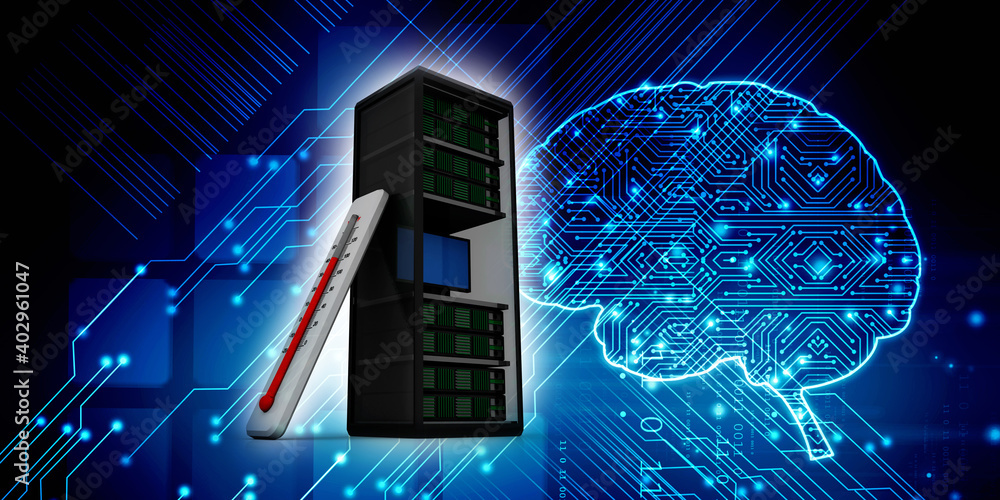 3d illustration Data center server with thermometer 3d illustration Data center server with thermometer