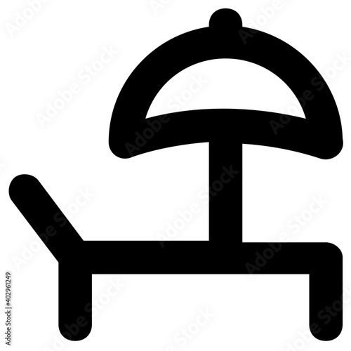 A deckchair with an umbrella bold line vector icon