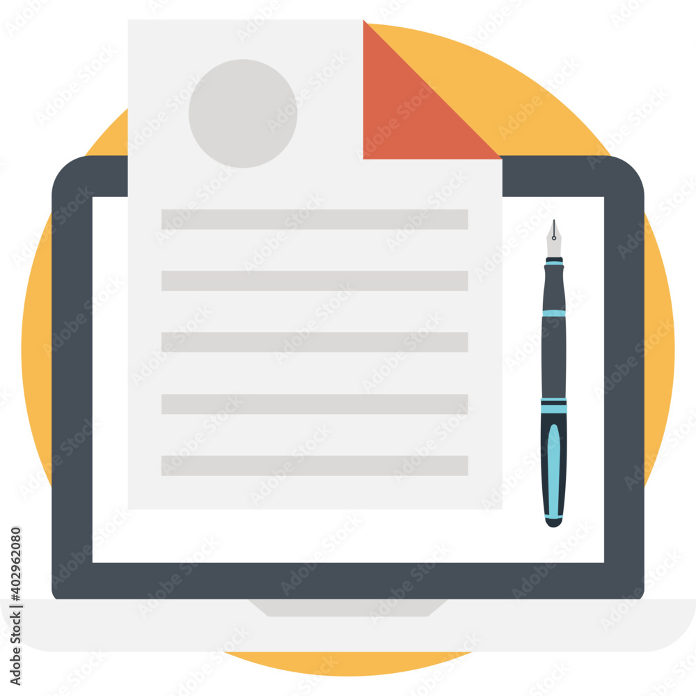Fototapeta premium Online document form on computer screen. Vector agreement or contract icon in flat style 