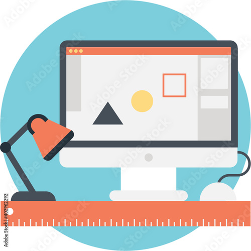 Concept of graphic designers workspace. Flat vector illustration 