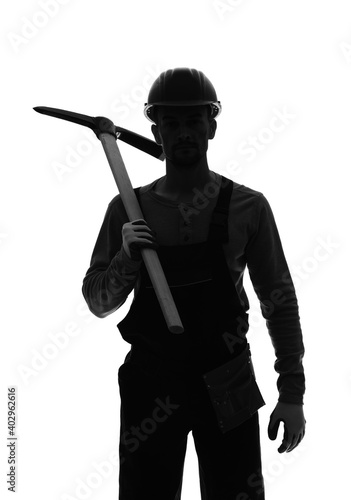 Behang Silhouette of miner man on white background