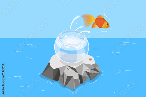 3D Isometric Flat Vector Conceptual Illustration of Taking a Risk and Making Ambitious Step Forward, Big Opportunities.