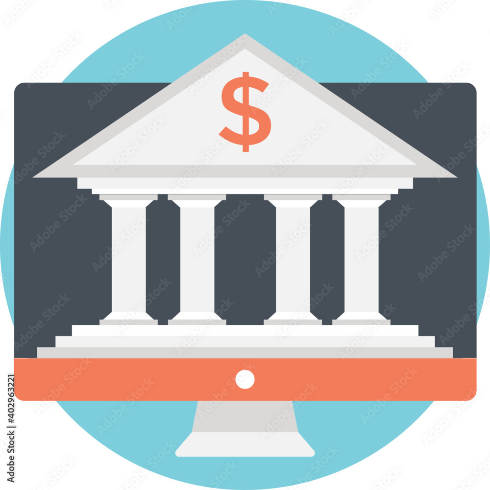 Using laptop with bank building on screen. Online banking concept. Flat vector
Using laptop with bank building on screen. Online banking concept. Flat vector