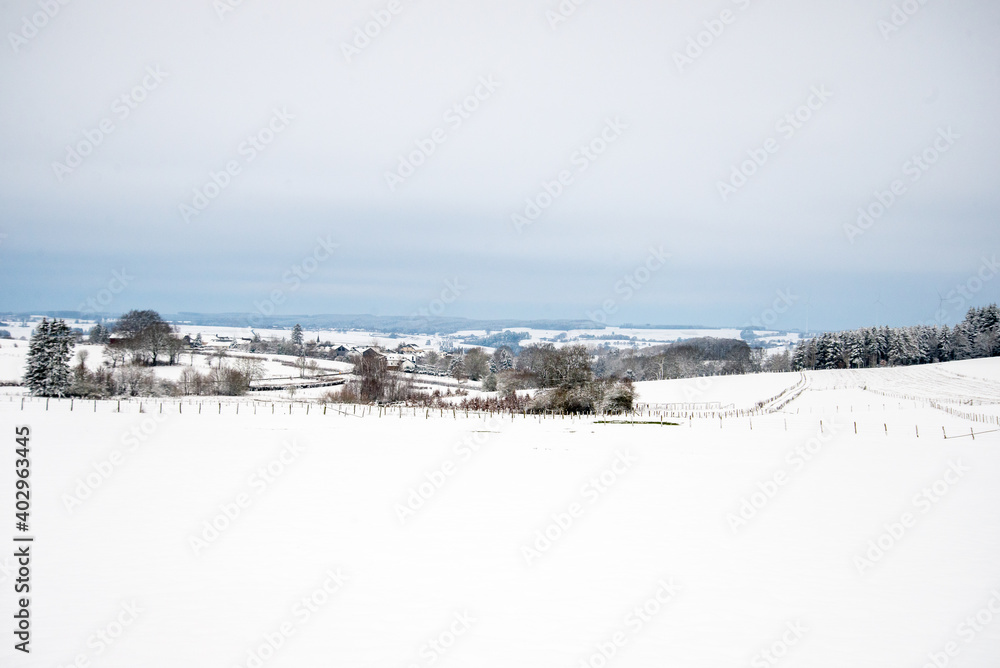 winter landscape with snow and blue sky
