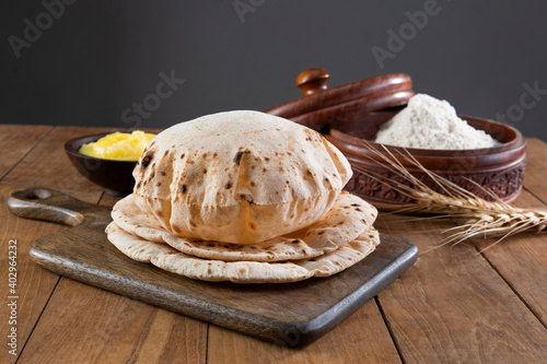 Homemade Indian Roti or Chapati, Indian Bread	 photo