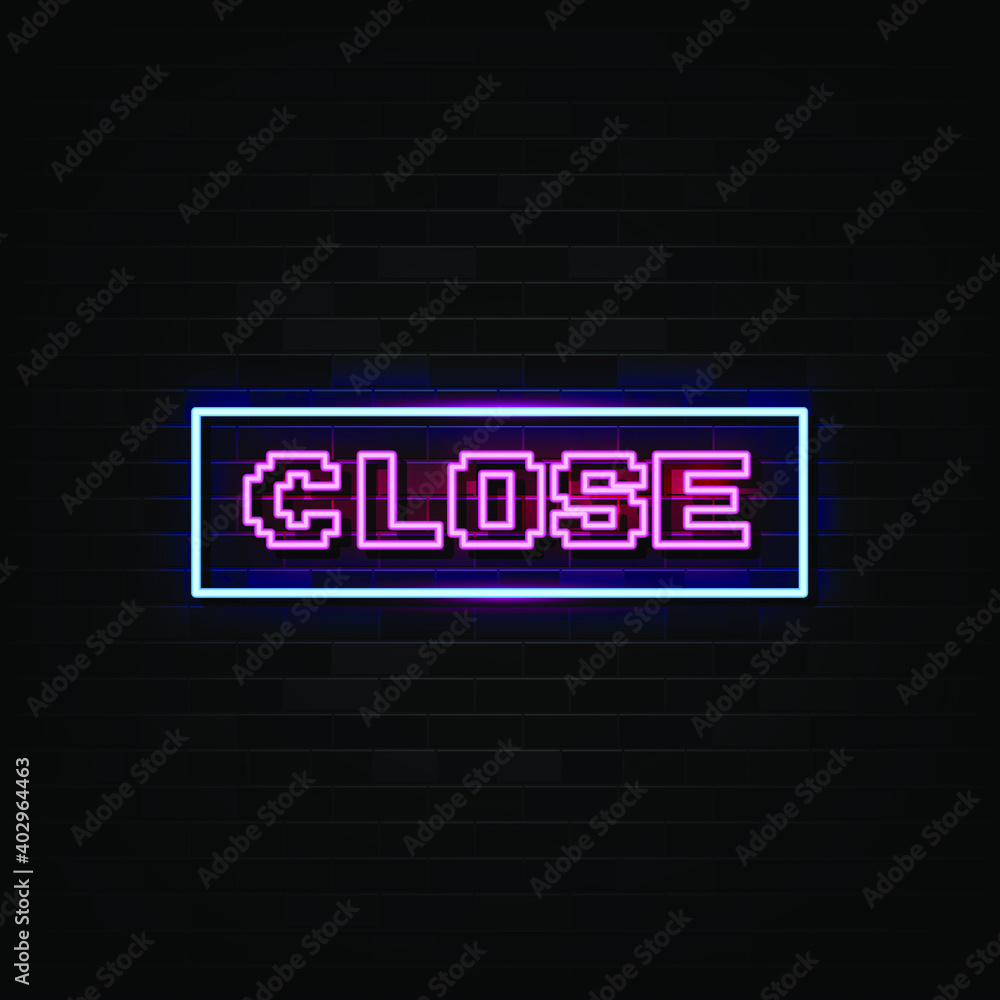 Close Neon Signs Vector. Design Template Neon Style Close Neon Signs Vector. Design Template Neon Style