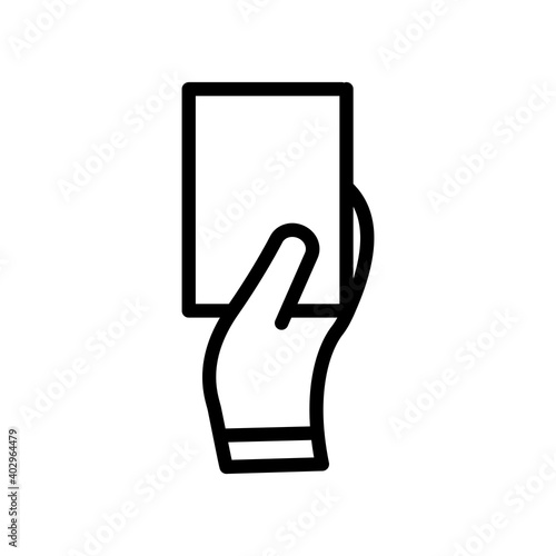 Hand holding card for error card symbol. Penalty proof, Soccer or football referees hand with foul card warning icon. Simple illustration of soccer vector icon mobile concept and web design. 