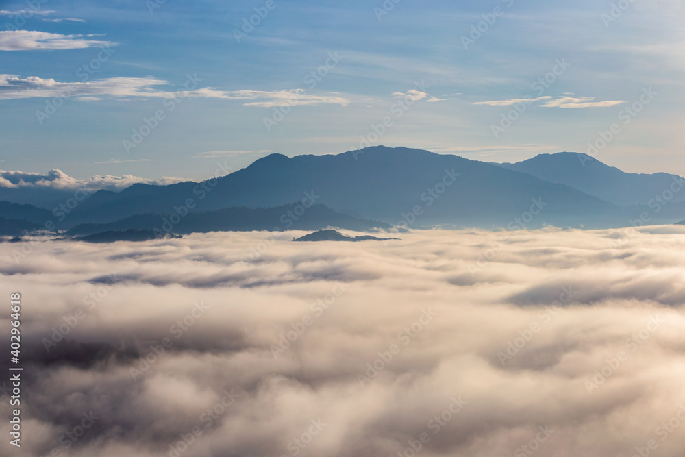 Beautiful flowing clouds and the mist in front of the mountains at Khao Khai Nui in sunrise time. Beautiful flowing clouds and the mist in front of the mountains at Khao Khai Nui in sunrise time.