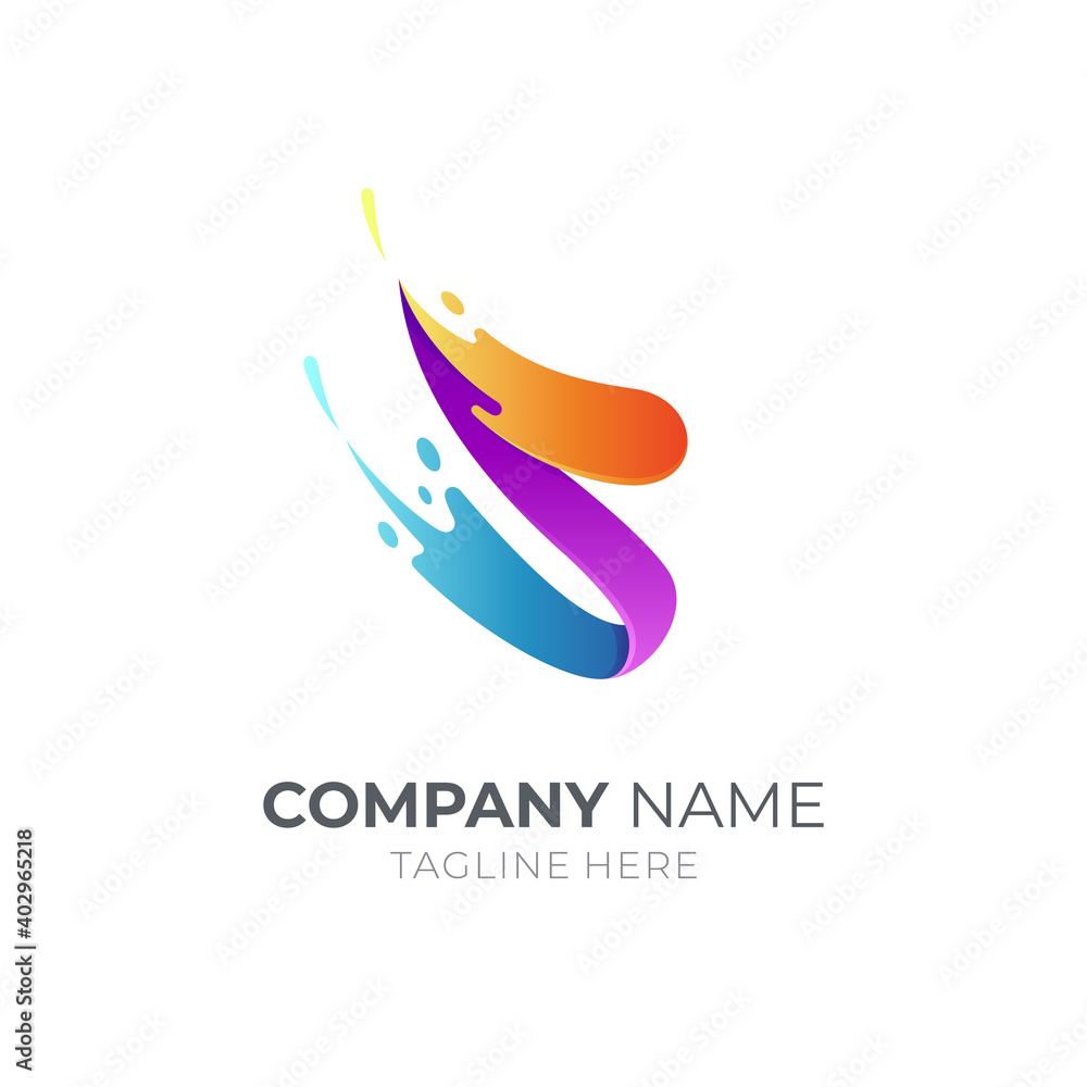 S wave water logo with colorful 3d concept. Letter S and water splash ...