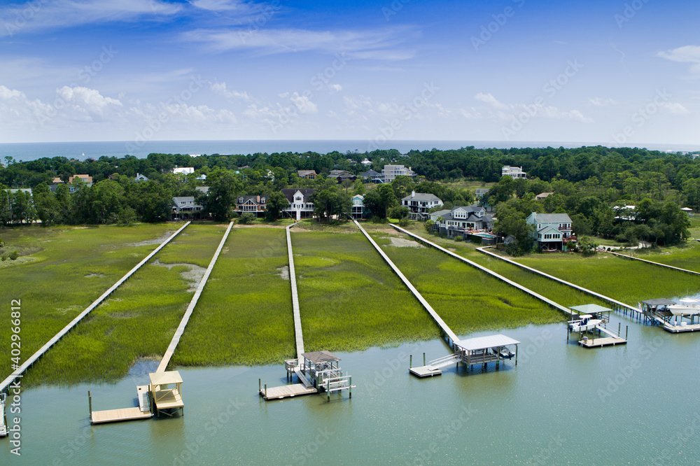 Fototapeta premium James Island, Folly Creek, Ashley River, Charleston SC - Aerial View (2020)