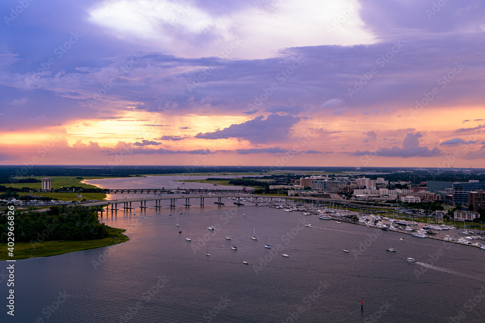 Obraz premium James Island, Folly Creek, Ashley River, Charleston SC - Aerial View (2020)