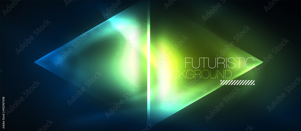 Naklejka premium Neon geometric abstract background. Triangles with color glowing light effects in the dark. Vector illustration for covers, banners, flyers and posters and other