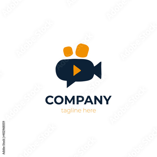 Video Forum Logo. Modern logo design video camera with the play symbol inside it