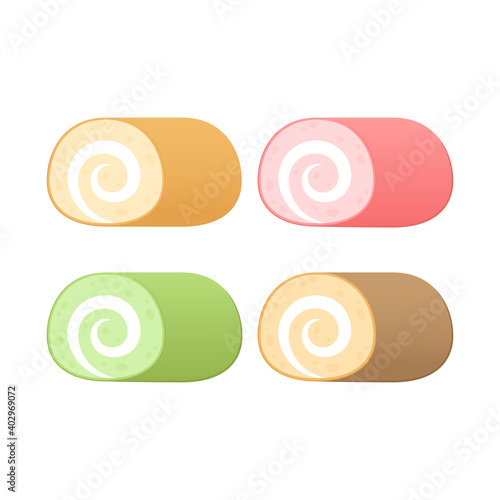 Swiss roll cake on white background. Swiss roll cake vector.