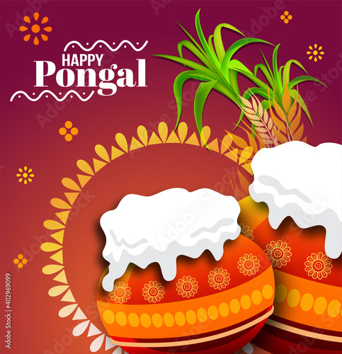 South Indian Festival Pongal Background Template Design Vector Illustration Happy Pongal Holiday Harvest Festival of Tamil Nadu 