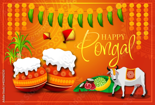 South Indian Festival Pongal Background Template Design Vector Illustration Happy Pongal Holiday Harvest Festival of Tamil Nadu 