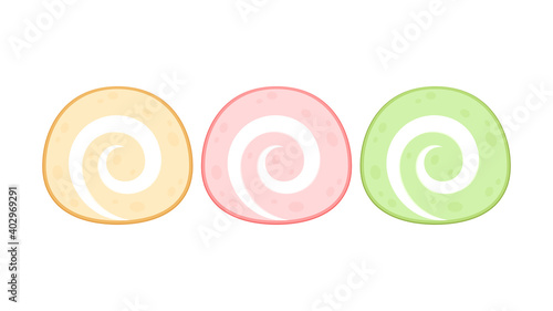 Swiss roll cake on white background. Swiss roll cake vector.