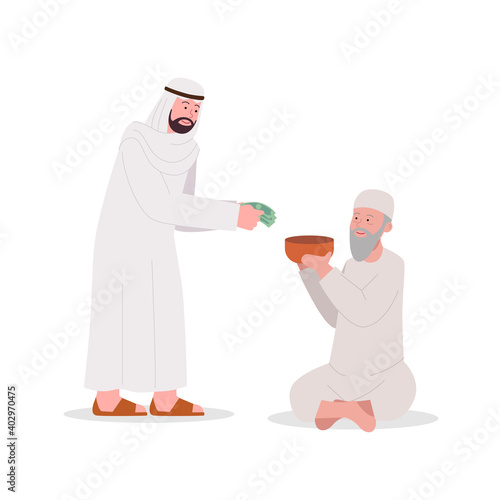 Arabian Man Giving Alms to Old Beggar Illustration