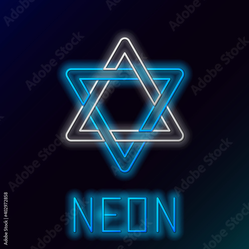 Glowing neon line Star of David icon isolated on black background. Jewish religion symbol. Symbol of Israel. Colorful outline concept. Vector.
