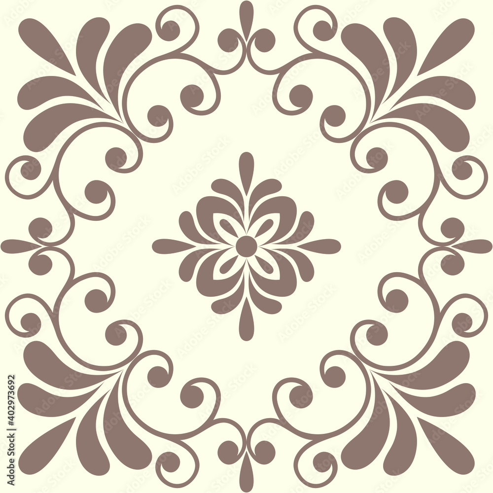 Light background with brown pattern in baroque style. Vector retro illustration. Ideal for printing on fabric or paper for wallpapers, textile, wrapping. 