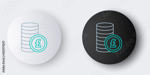 Line Coin money with pound sterling symbol icon isolated on grey background. Banking currency sign. Cash symbol. Colorful outline concept. Vector.