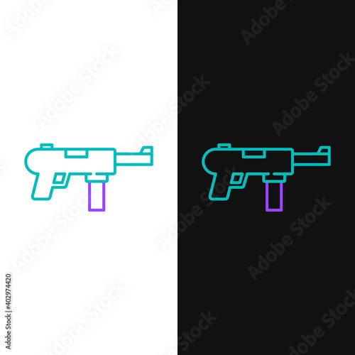 Line Submachine gun M3, Grease gun icon isolated on white and black background. Colorful outline concept. Vector.