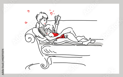 Image of a girl and a young man lying on a sofa