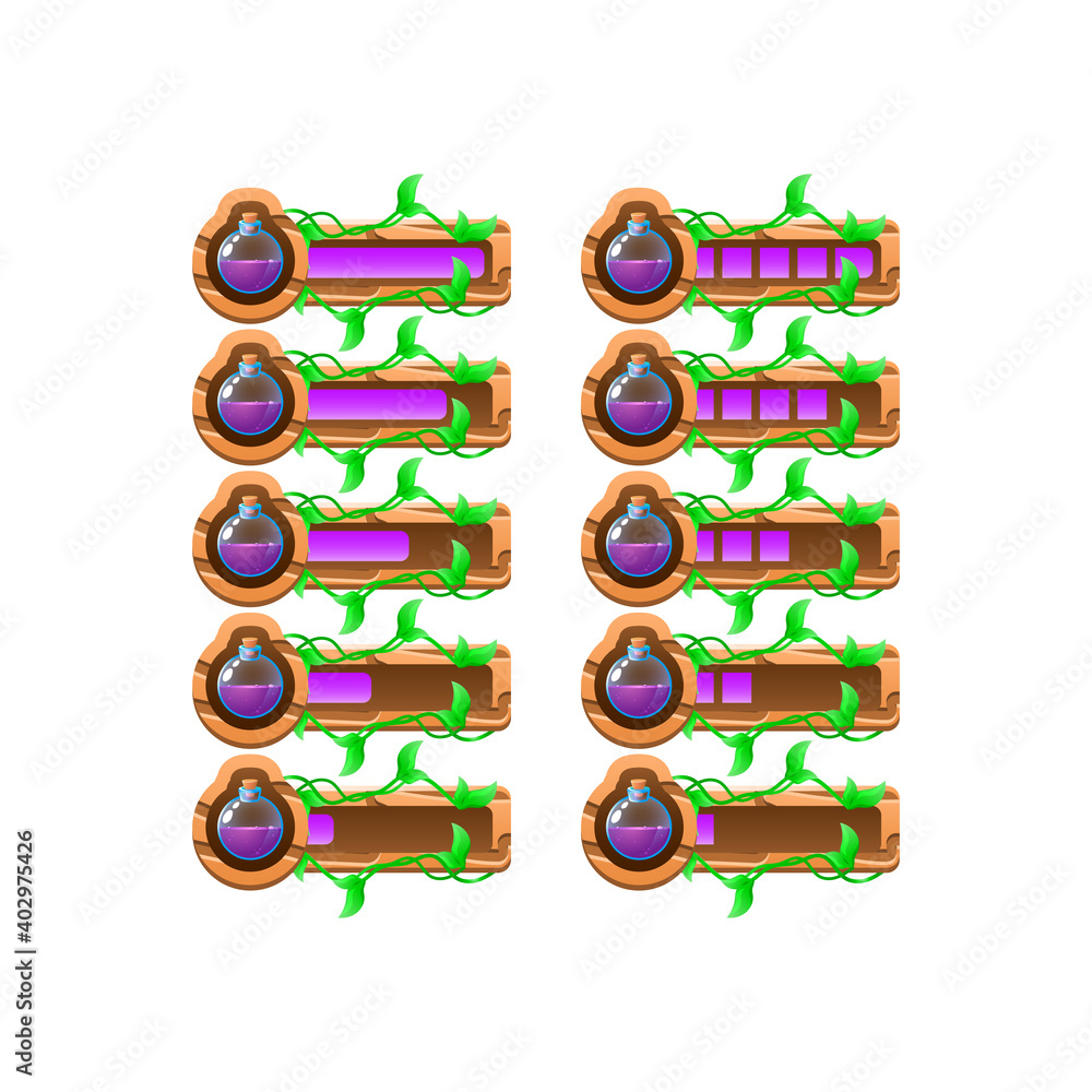 Potion Gui set of wooden nature leaves game ui potion magis progress bar from low ...