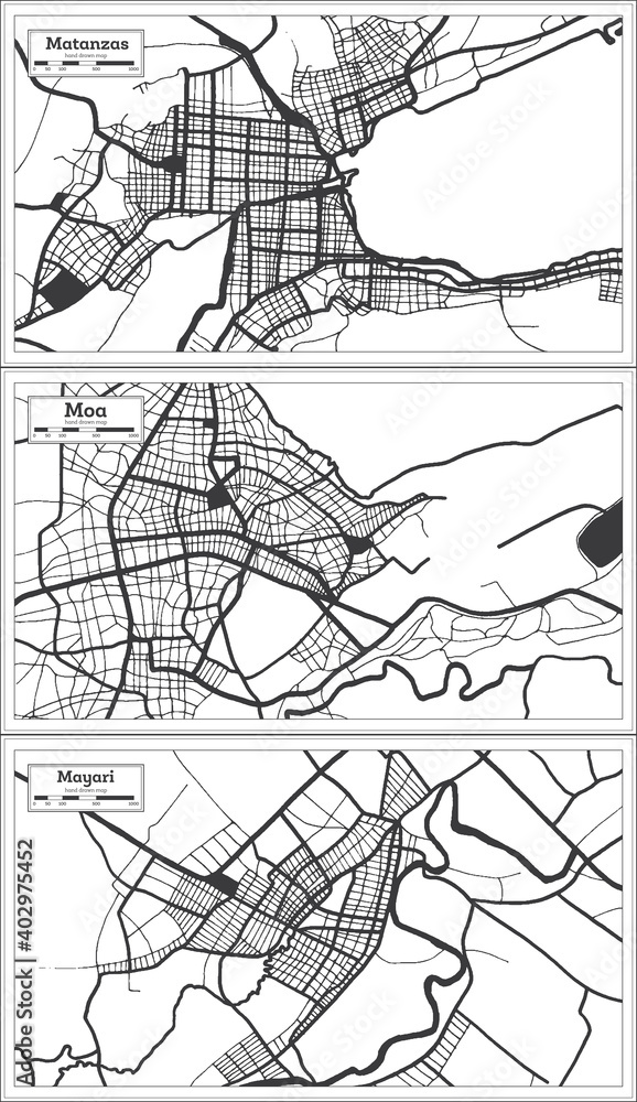 Moa, Mayari and Matanzas Cuba City Map Set.