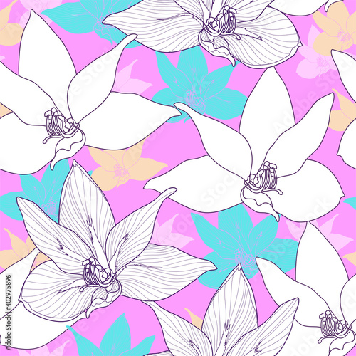 Floral seamless pattern. Vector background with flowers. Hand drawn artwork for textiles, fabrics, souvenirs, packaging and greeting cards.