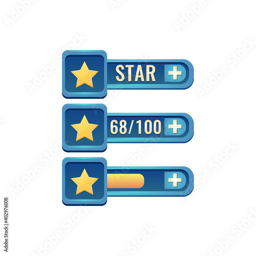 set of fantasy rpg game ui star bar with numeric and progress bar additional panel for gui asset elements vector illustration