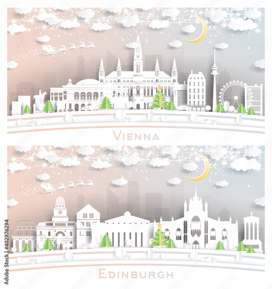 Edinburgh Scotland and Vienna Austria City Skyline Set.