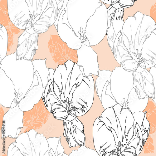 Seamless pattern with flowers. Hand drawn floral background. Artwork for textiles, fabrics, souvenirs, packaging and greeting cards.