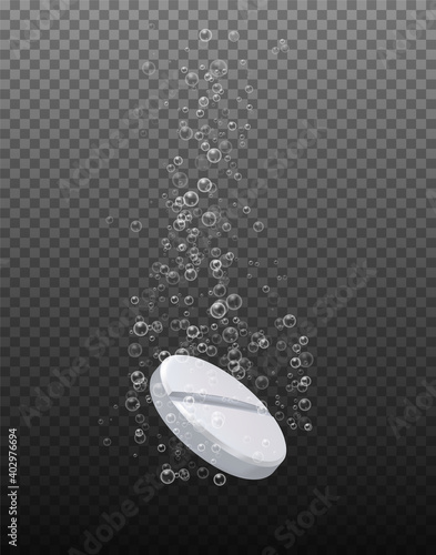 Realistic pill with bubbles