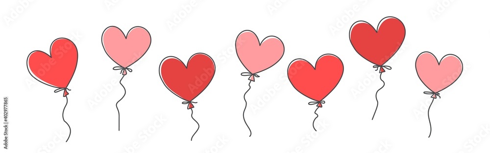 Hand drawn vector illustration of Heart-shaped balloons.