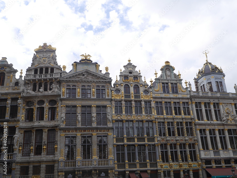 The atmosphere of the lighting decoration on the building at Beautiful place for tourists grand place, Brussels September 28, 2017.