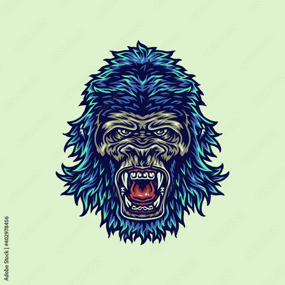 Vector illustration of gorilla, hand drawn line style with digital color, vector illustration Vector illustration of gorilla, hand drawn line style with digital color, vector illustration