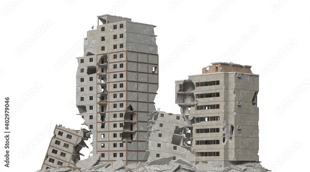 Ruined building isolated on white 3d illustration Ruined building isolated on white 3d illustration