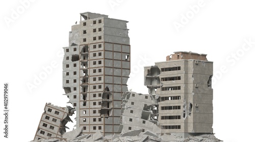 Ruined building isolated on white 3d illustration