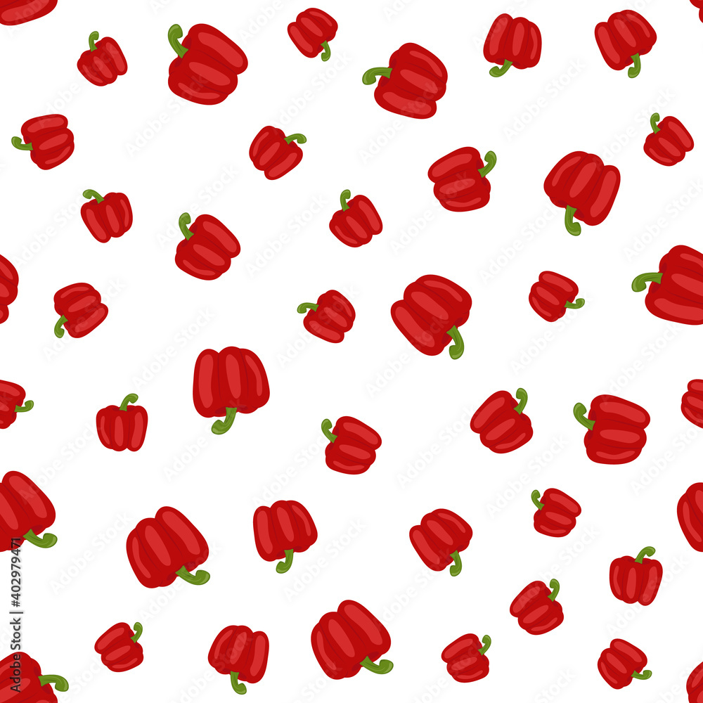 Fototapeta premium Seamless pattern with bell peppers, paprika on white background for kitchen, textiles, wallpaper, clothes and other