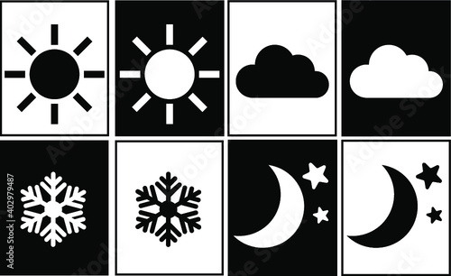 Black and white Flachcard, Newborn İnfant Visual Stimulation Baby Card Vector, set of animal icons