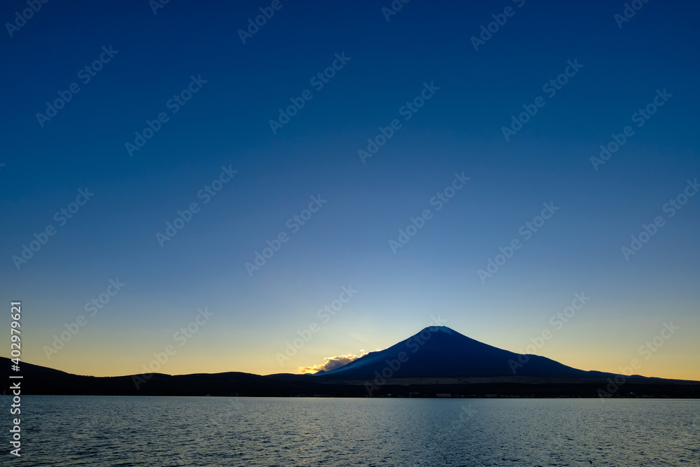 山梨県の山中湖と富士山