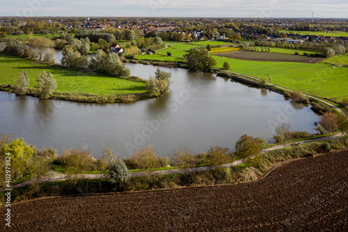 Old Durme river in East Flanders. Aerial view photo