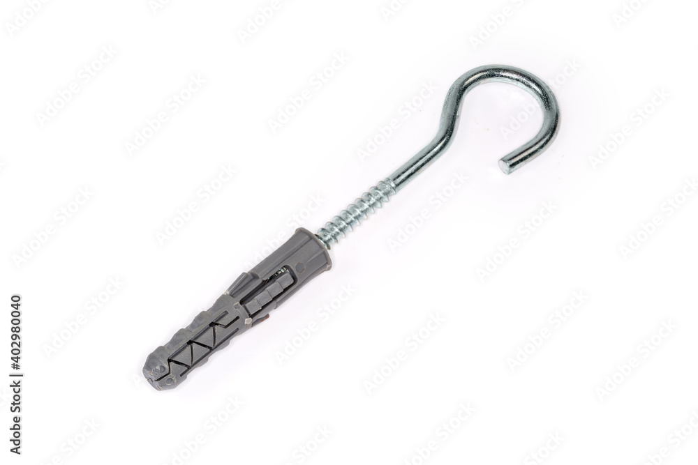 Hook screw with appropriate plastic anchor, close-up Hook screw with appropriate plastic anchor, close-up