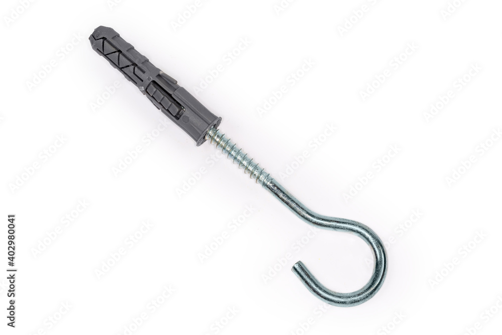 Hook screw with appropriate plastic anchor, top view Hook screw with appropriate plastic anchor, top view