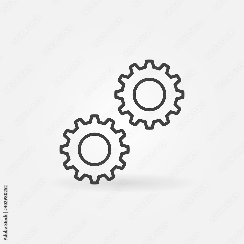 Two Cogs vector concept icon or sign in outline style Two Cogs vector concept icon or sign in outline style